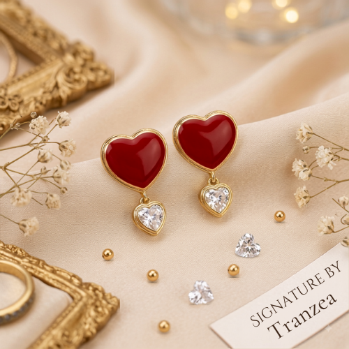 Burgundy Heart Drop Earrings