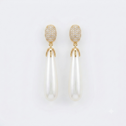 Gold Pearl Crystal Drop Earrings