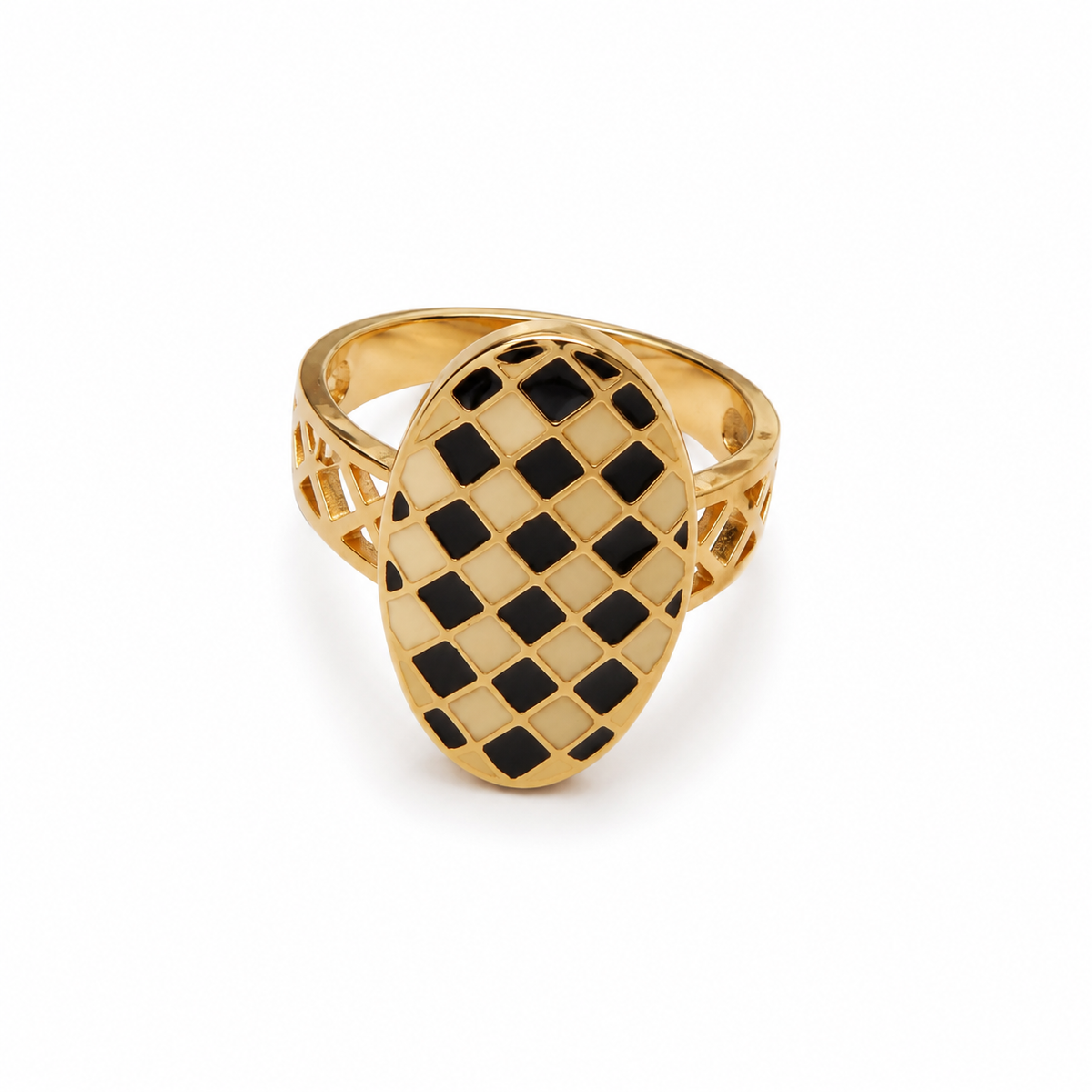Black Ivory Checkerboard Dome Ring for Women