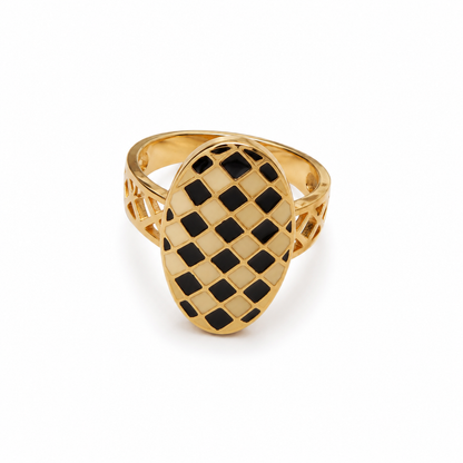 Black Ivory Checkerboard Dome Ring for Women