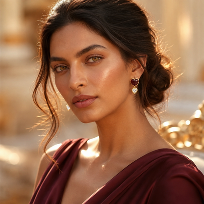 Burgundy Heart Drop Earrings