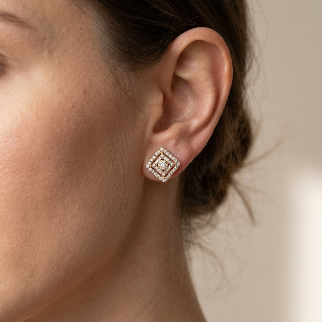 Diamond Cushion Stud – Rose Gold Pave