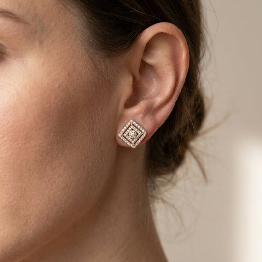 Diamond Cushion Stud – Rose Gold Pave