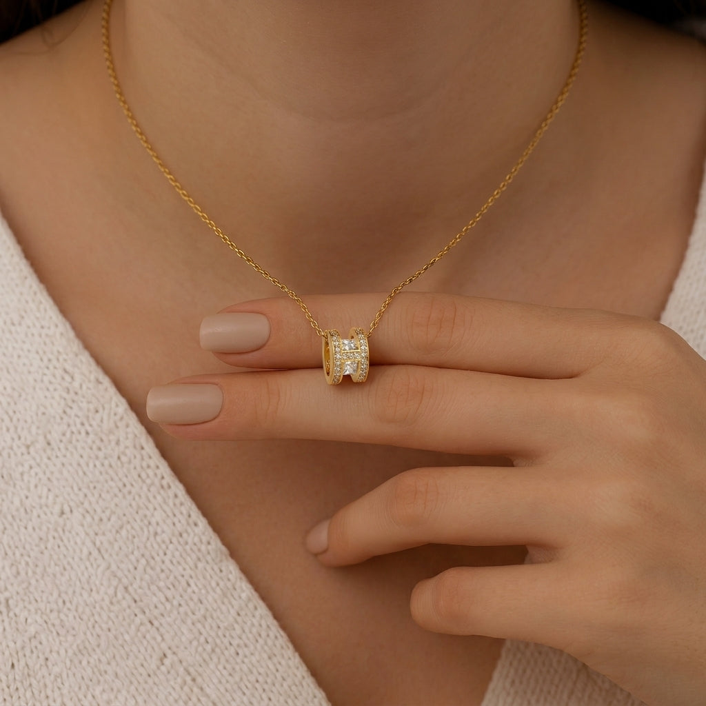 Tranzea Gold Barrel CZ Necklace for Ladies