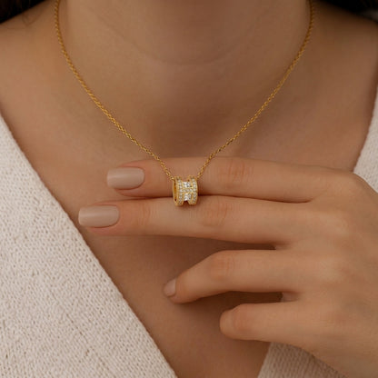 Tranzea Gold Barrel CZ Necklace for Ladies