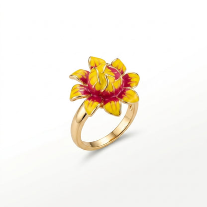Tranzea Gold Sunflower Enamel Ring for Her