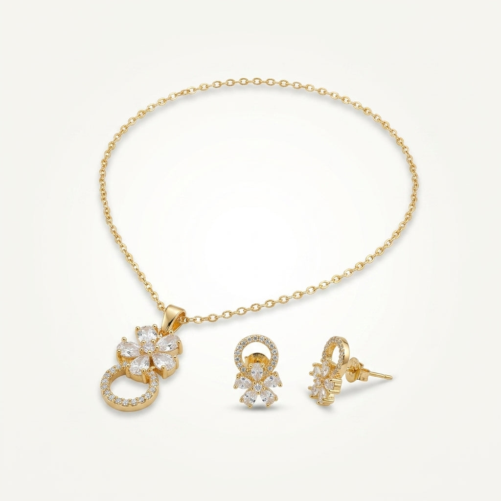 Tranzea Gold Clover Necklace & Earring Set
