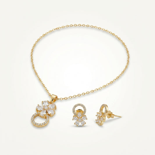 Tranzea Gold Clover Necklace & Earring Set