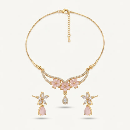 Tranzea Pink Floral Necklace & Earring Set