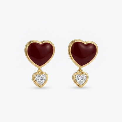 Burgundy Heart Drop Earrings