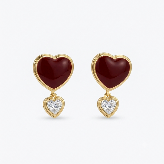 Burgundy Heart Drop Earrings
