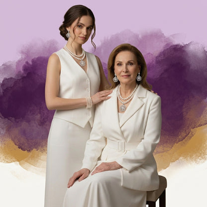 Silver Pearl Necklace & Earring Set Women