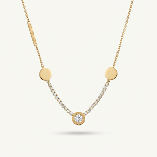 Gold plated halo necklace with cubic zirconia and central stone