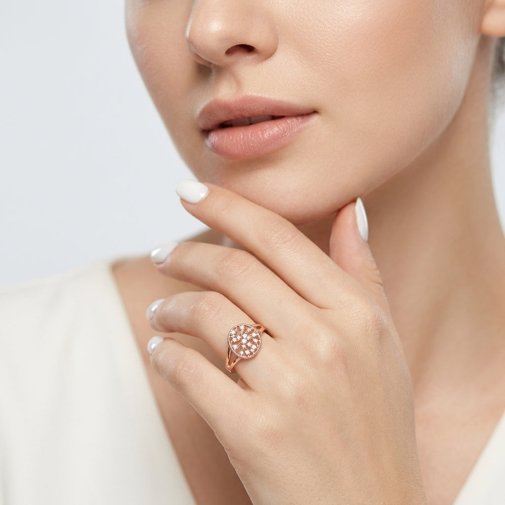 Tranzea rose gold CZ ring for women with scattered stones