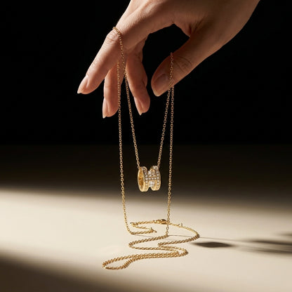 Tranzea gold barrel CZ necklace for women