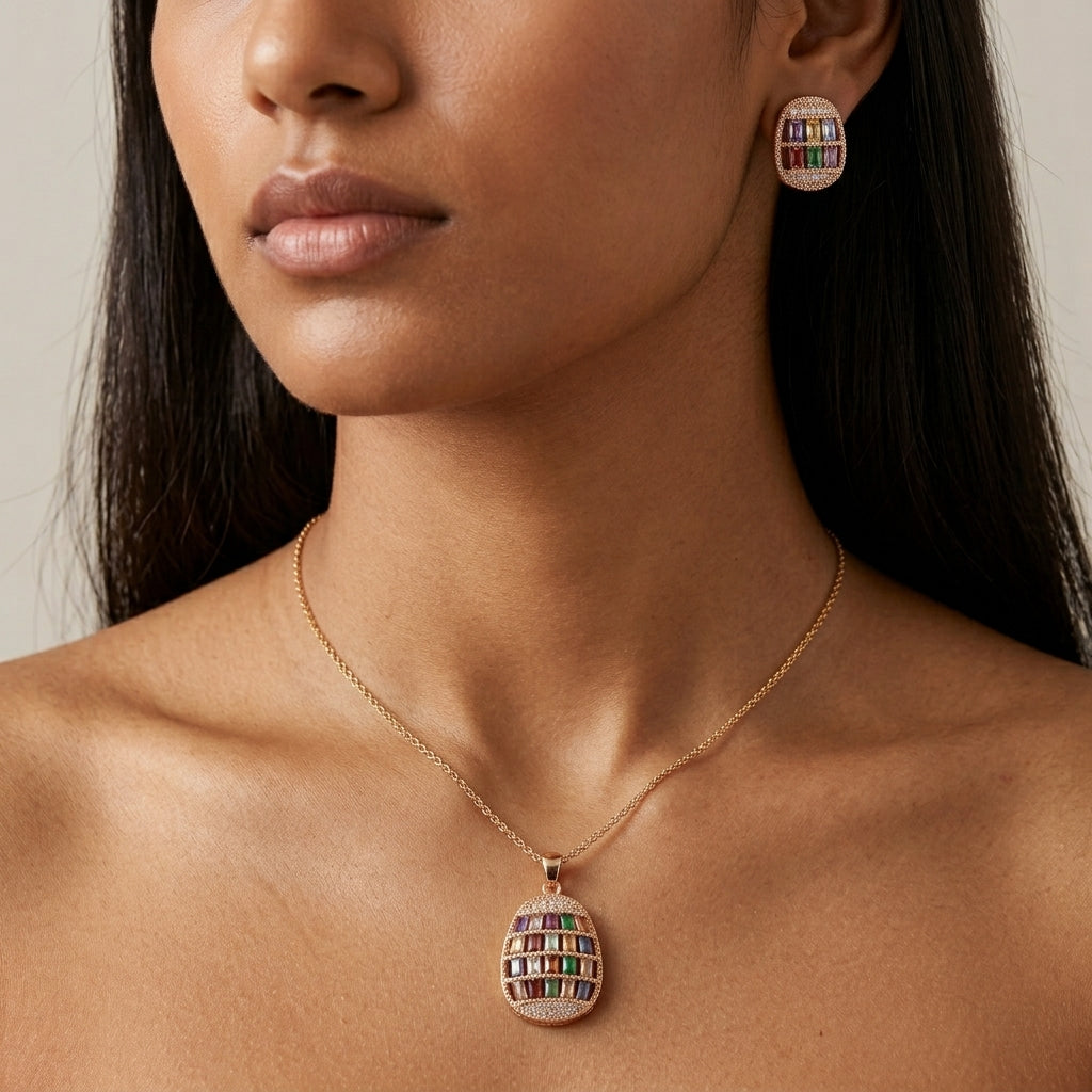 Tranzea multicolor necklace and earring set for women
