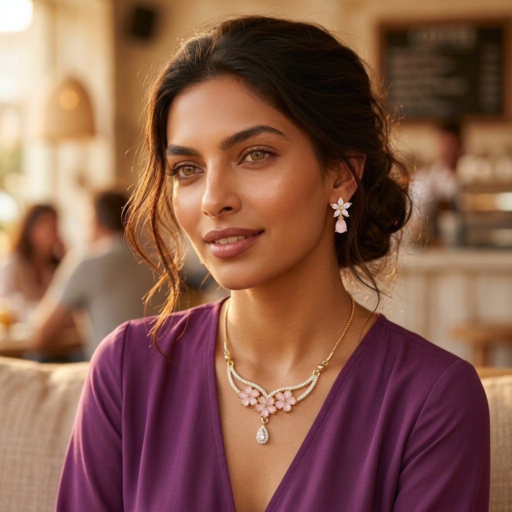 Elegant pink necklace and earrings set