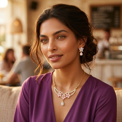 Elegant pink necklace and earrings set